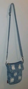 Aocina Distressed Denim Crossbody Purse Bag Blue Adjustable Zipper - Picture 1 of 9