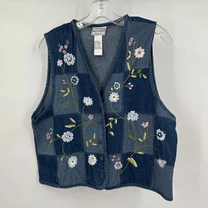 Chaleco vaquero vintage de retazos Cottagecore para mujer talla M bordado floral boho - Imagen 1 de 8