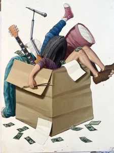 Kreischendes Wiesel Original Bucheinband Kunst "Wasels In A Box" Ölgemälde von Toil - Bild 1 von 4