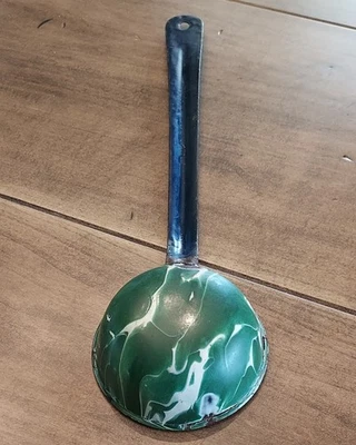 Vtg Emeraldware Graniteware Green White Swirled Ladle Dipper 14"L Enamelware - Image 1 of 4