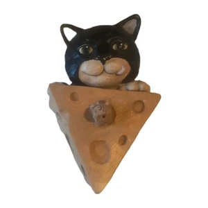 Vintage 1995 Unique Figi Graphics Black Cat Mouse In Cheese Resin Trinket Box - Picture 1 of 4