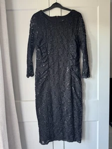 Debenhams The Collection Black Lace And Sequin Midi Ruched Bodycon Dress UK 14 - Picture 1 of 11