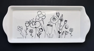 Bandeja Floral Mod Blooms de Kathy Davis - Melamina Blanca y Negra 15 1/4" Foto 1 de 4