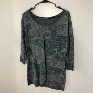 Peruvian Connection blue grey print pima cotton 3/4 sleeve tunic top womens M - Picture 1 of 11