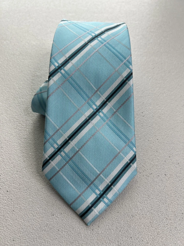 Совершенно Q синий, белый, черный, серый клетчатый узор 100% галстук из микрофибры новый без ЯРЛЫКОВ - Изображение 1 из 4