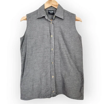 Vintage Three Rivers Black White Micro Houndstooth Sleeveless Button Up Shirt S - Image 1 of 4