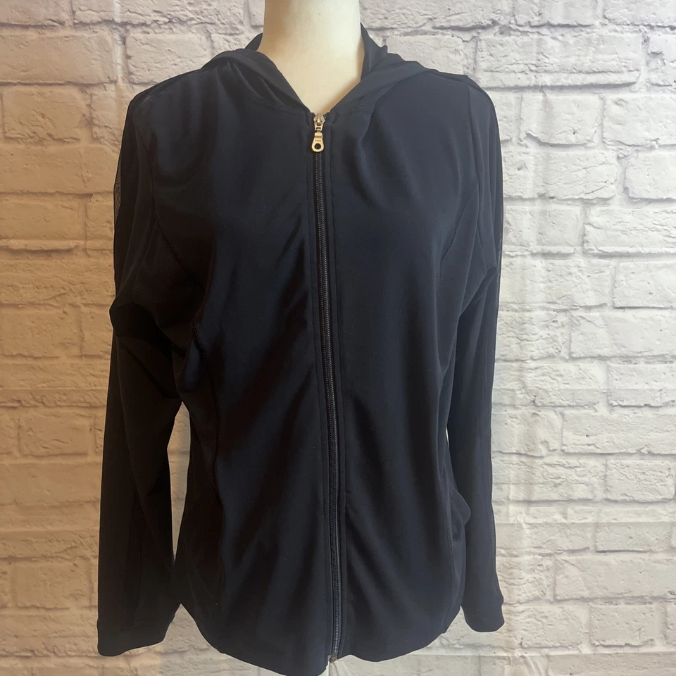 Sudadera con capucha negra con cremallera completa Cabi para mujer manga malla talla XL Foto 1 de 4