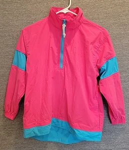 Talbots Kids Girl's Medium 1/4 Zip Pullover Windbreaker Jacket Pink Blue Nylon - Picture 1 of 8