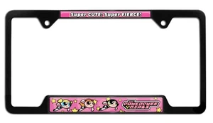Powerpuff Girls Cute and Fierce Black Metal Open License Plate Frame - Foto 1 di 3