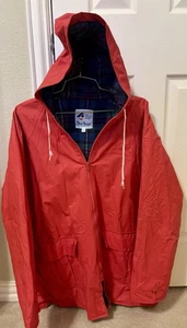 Vintage Misty Harbor Red Rain Jacket Plaid Lined Hooded Coat Woman’s Size L - Picture 1 of 8