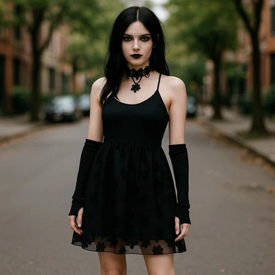 babydoll Halter Mesh Floral  romantic goth fairy Whimsigoth Stretch Dress Sz 0X - Image 1 of 4