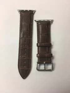APPLE I WATCH REPLACEMENT WATCH BAND 42MM GENUINE LEATHER CROCODILE STYLE BROWN - Picture 1 of 2