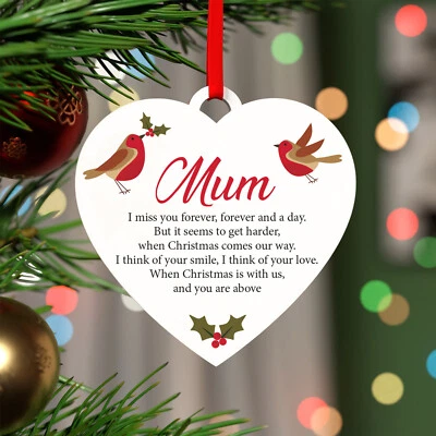 PERSONALISED Remembrance Christmas Tree Decoration Robin Memorial Mum Dad - Image 1 of 4