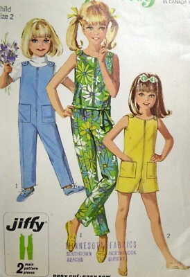 Simplicity Sewing Pattern 7154 Girls Boys Kids Jumpsuit Overalls 1967 Child Sz 2 - Image 1 of 3