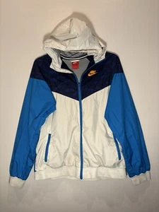 Nike Youth XL Windbreaker Jacket Multicolor White Blue Lightweight Warm Lined - Picture 1 of 9
