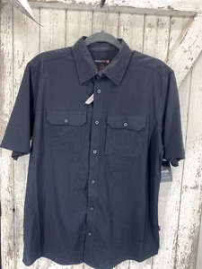 Swiss Tech Mens Black Button Down Short Sleeve Shirt Size Medium New - Picture 1 of 5
