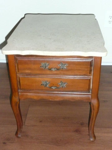Antique French Provincial Side End Table Mahogany Wood Marble Top Drawer Marble Cover