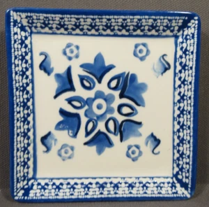 Blue and White Small Square Dish Opal House For Trinkets or Jewelry 4" - Picture 1 of 5