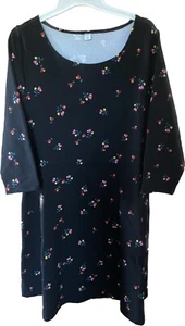 NWT Old Navy Women’s XXL Dress Black Flower Print Knee Length 3/4 Sleeve - Picture 1 of 8