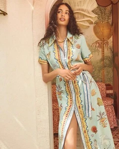 Alemais Vestido Camisa Lino Verde Lino Estampado Maxi Vestido Mujer 2025 6 8 10 12 - Imagen 1 de 10