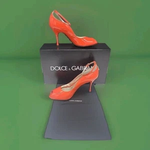 Dolce & Gabbana Burnt Orange Patent Leather Peep Toe Strap Pumps Size 36.5 - Picture 1 of 11
