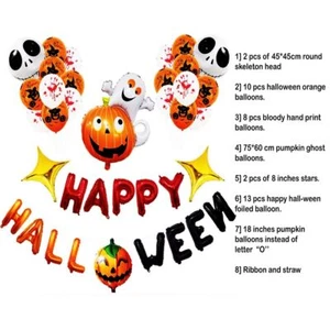 Happy Halloween SET PUMPKIN GHOST HALLOWEEN THEME PARTY DECORATION FOIL BANNER - Picture 1 of 3