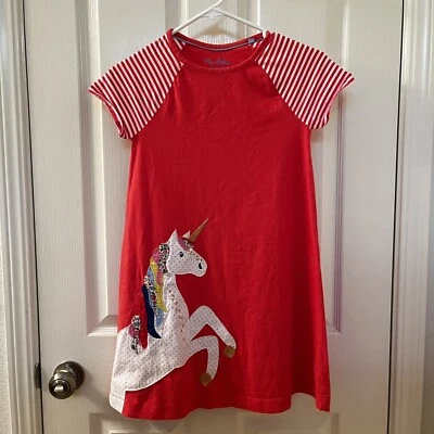 Mini Boden Coral Applique Unicorn Dress Cotton Girls Size 9-10 - Image 1 of 4