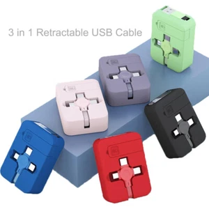 4 in 1 Einziehbares USB Ladegerät Datenkabel Telefonständer Typ C Micro USB Kabel - Bild 1 von 18