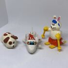 Vintage 1980s Tomy Rollovers Wind Up Toy Dog, Spaceship & Ski Bunny - LOT x3