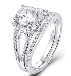 Juego de anillos de compromiso de alianza de boda de plata de ley 925 con halo circonita talla 3-15 ML52A - Imagen 1 de 6