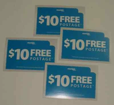 NEW Original / Authentic 4 of Stamps.com $10.00 FREE POSTAGE Postcards / Coupons - Image 1 of 2