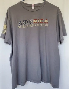 Til Valhalla Project Men's Gray "America Where Heroes Never Die" T-Shirt Size XL - Picture 1 of 5