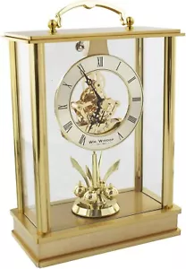 Mantel Clock Gold Tone Skeleton Movement Pendulum Lantern Analog W2013 - Picture 1 of 2