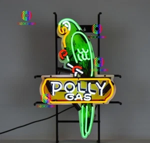 New Polly Shape Polly Gas Motor Oil Gas Gasoline Real Glass Neon Sign Beer Light - Picture 1 of 3
