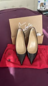 Christian Louboutin Kate 55 Black Patent Classic Pointed Kitten Low Heel Pump 35 - Picture 1 of 11