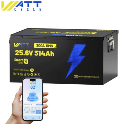 WATTCYCLE 8034Wh 24V 314Ah 300Ah LiFePO4 Golf Cart Lithium Battery RV Solar Home Off Grid