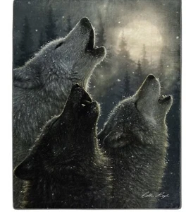 American Heritage Collection Wolves In Harmony Wolf Plush Fleece Throw Blanket - Picture 1 of 12