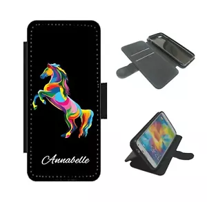 Horse Phone Case Personalised name flip wallet For iPhone / Samsung - Picture 1 of 3