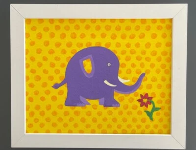 Framed Art Print Elephant 11.5 x 9.5 Purple Elephant and Flower - Image 1 of 4