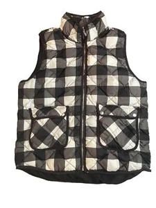 Woolrich Duck Down Vest Womens X-Large Black Gray White Plaid Puffer Quilted A1 - Picture 1 of 5