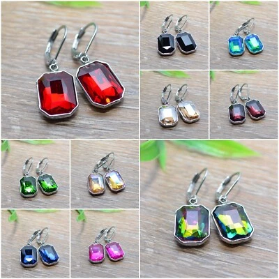 KRISTALL Ohrhänger Ohrringe Brisur silber Glas facette rechteckig Edelstahl - Bild 1 von 2