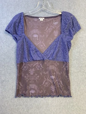 Kimchi Blue Top Womens M  Babydoll Coquette Y2K Purple Swans - Image 1 of 4