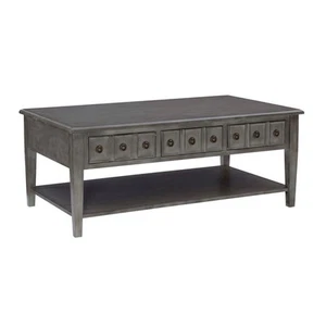 Linon Sadie Coffee Table with 3 Drawers and Bottom Shelf in Gray Distressed Wood - Picture 1 of 17