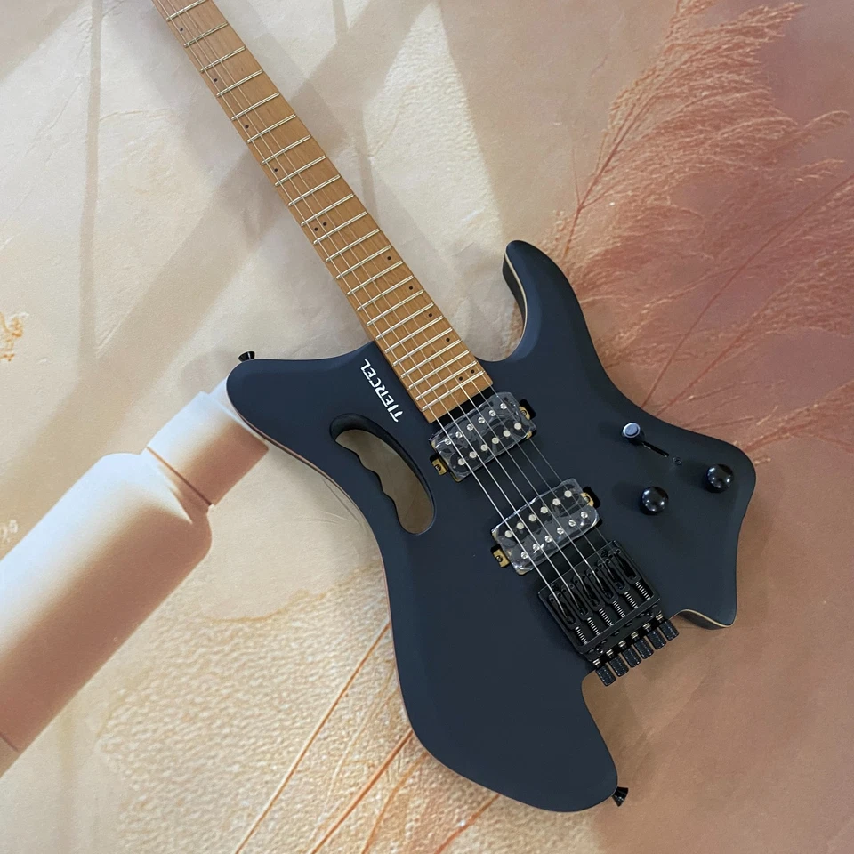 Closeout Headless Guitar basswood Body & Roasted Maple Neck in Solid Matt Black - Image 1 of 4