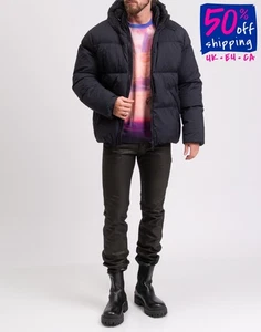 RRP€509 ADHOC URBAN TRAVEL DESIGN Down Puffer Jacket Size XL Blue Zipped Hooded - Picture 1 of 7