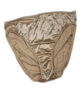Vtg Victoria’s Secret Hi-Cut Second Skin Panties Beige Size Large Satin Bikini - Picture 1 of 6