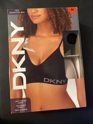 NWT SET OF 2 DKNY BLACK / SAND SEAMLESS BRA ADJ STRAP SZ M #177C - Image 1 of 2