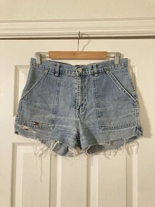 Vintage Tommy Jeans 9 Buckle Back Short Cut Off Distress Stone Wash bestickt - Bild 1 von 10