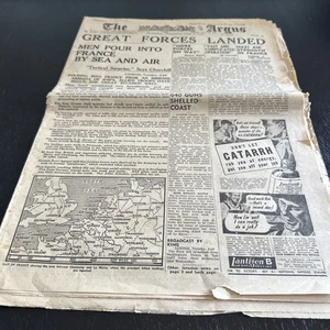 The Argus June 7 1944 D-Day Landings Vintage Newspaper  - Picture 1 of 8