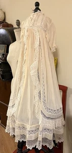 2130🌟Vintage Antique Handmade Ivory Silk & Handmade Lace Christening Gown 33” - Picture 1 of 24